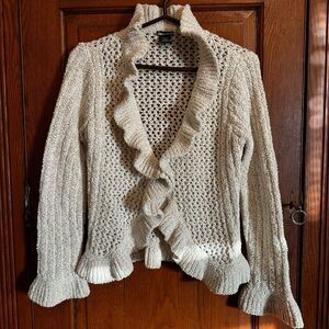 Mandee Cream Ruffled Open Front Cardigan Large
